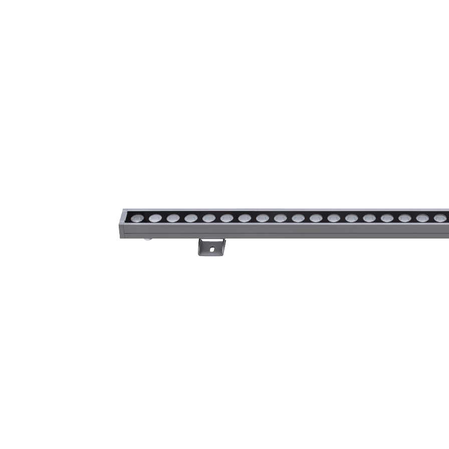 Linear LED wall-washer bar with a row of round lenses along its length.