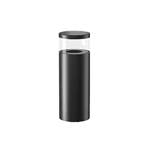 Black freestanding bollard light with a cylindrical body and a flat cap.